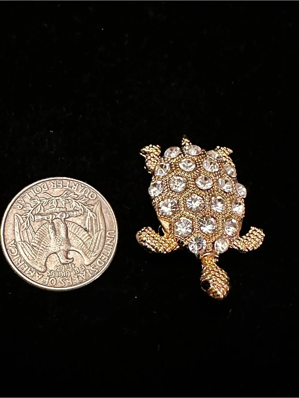 Crystal Turtle Brooch Pin - Gold and Silver Tones